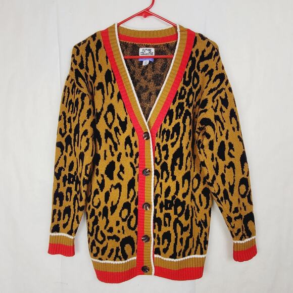 Future Collective Kahlana Barfield Brown leopard print cardigan Size XS Maximal - Picture 1 of 7